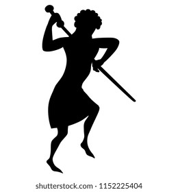 Isolated vector silhouette of a medieval man with a sword.