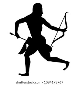 Isolated vector silhouette of a Scythian warrior with a bow and arrow. Ethnic style. Based on ancient Greek motif.