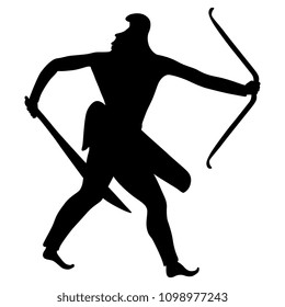 Isolated vector silhouette of a Scythian warrior with a sword and bow. Based on ancient Greek vase painting motif.