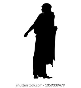 Isolated vector silhouette of a standing ancient Greek woman looking back.