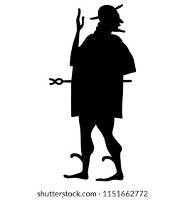 Isolated vector silhouette of a standing ancient Greek god Hermes. Based on antique vase painting motif.