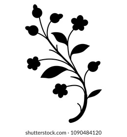 Isolated vector silhouette of a stylized branch with flowers and berries.