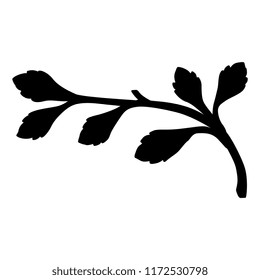 Isolated vector silhouette of a stylized branch with leaves. Based on vintage motif. 