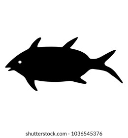 Isolated vector silhouette of a stylized fish. Based on traditional Mexican folk motif. Tenango Otomi embroidery style.