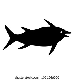 Isolated vector silhouette of a stylized fish or dolphin. Based on traditional Mexican folk motif. Tenango Otomi embroidery style.