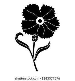 Isolated vector silhouette of stylized flower. Wild carnation. 