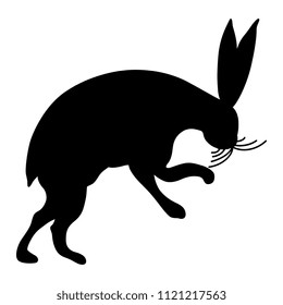 Isolated vector silhouette of stylized hare or rabbit. Based on ancient Russian folk motif.