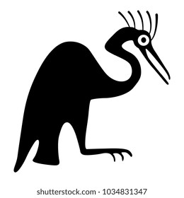 Isolated vector silhouette of stylized heron. Based on ancient folk Peruvian art of Mochica Indians. Moche culture.
