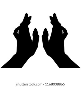 Isolated vector silhouette of two female hands in elegant gesture. 