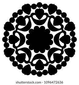 Isolated vector silhouette of a vintage brooch. Abstract ornate round mandala.