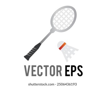 The isolated vector silver badminton racket, racquet and feather ball sport equipment icon