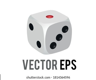 The isolated vector six sided white game die emoji icon, showing sides of 1, 2, 3