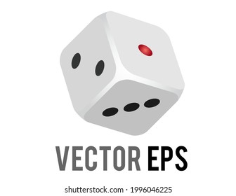 The isolated vector six sided white game die icon, showing sides of 1, 2, 3