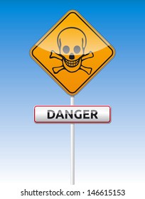 Isolated vector Skull, Danger traffic board with reflection.