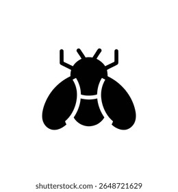 Isolated vector of a sleek, minimalist fly icon offers a modern aesthetic with its solid black fill and simplified yet recognizable shape on a transparent background.