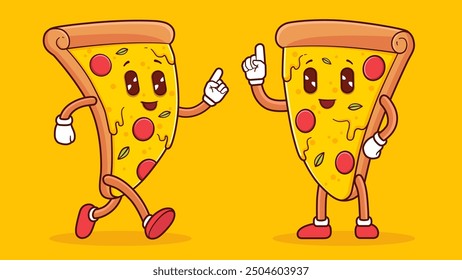 Isolated Vector of Slice of Pizza Character.