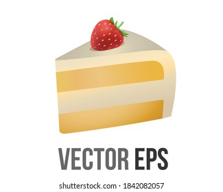 The isolated vector slice of strawberry shortcake icon, layered with whipped cream and topped with whole strawberry, represent birthday celebrations or cake in general