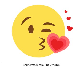 The Isolated vector smiley face with kissing mouth and heart flat icon