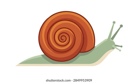 isolated vector snail featuring a green body and an orange spiral shell presented on a transparent background