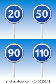 Isolated vector speed traffic road board with reflection and background.