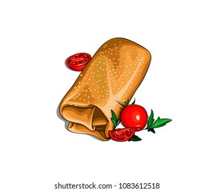 Isolated vector of a spring roll with tomatoes garnish