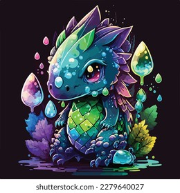 isolated vector sticker chibi style dragon