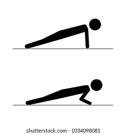 isolated vector stickman doing push ups on the floor on white background