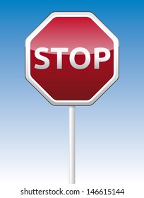 Isolated vector STOP traffic board with reflection.