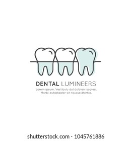 Isolated Vector Style Illustration Logo Badge or Dental Tooth Veneer and Lumineer Installation Process, Aesthetics, Orthodontist, Modern Web Element