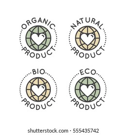 Isolated Vector Style Illustration Logo Set Badge Fresh Organic, Eco Product, Bio Ingredient Label Badge with Leaf, Earth, Green Concept