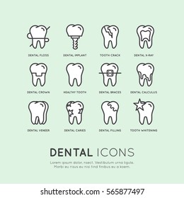 Isolated Vector Style Illustration Logo Set Badge or Dental Care and Disease, Treatment Concept, Tooth Cure Orthodontics