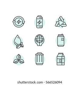 Isolated Vector Style Illustration Logo Set Badge with Recycling and Waste Concept, Renew Energy Ecological Stamps