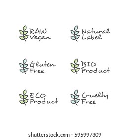 Isolated Vector Style Illustration Logo Set Badge Ingredient Warning Label Icons. GMO, SLS, Paraben, Cruelty, Sulfate, Sodium, Phosphate, Silicone, Preservative Free Organic Product Stickers