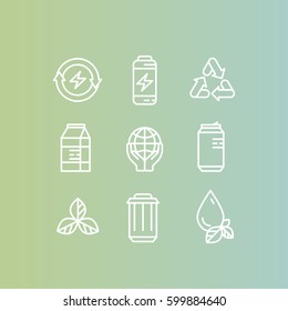 Isolated Vector Style Illustration Logo Set Badge with Recycling and Waste Concept, Renew Energy Ecological Stamps, Gradient Pastel Colour Background