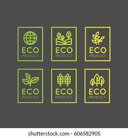 Isolated Vector Style Illustration Logo Set Badge Fresh Organic, Eco Product, Bio Ingredient Label Badge with Leaf, Earth, Green Concept Gradient Colour