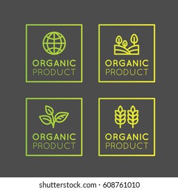 Isolated Vector Style Illustration Logo Set Badge with Fresh Organic, Eco Product, Bio Ingredient Label with Leaf, Earth, Green Concept Made with Color Gradient