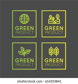 Isolated Vector Style Illustration Logo Set Badge with Fresh Organic, Eco Product, Bio Ingredient Label with Leaf, Earth, Green Concept Made with Color Gradient