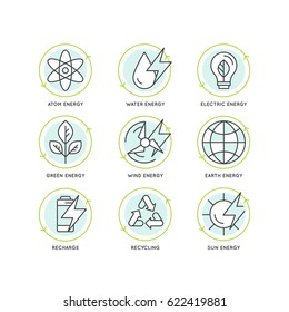 Isolated Vector Style Illustration Logo Set Badge Recycling Ecological Concept. Alternative Energy Sources, Infographic Poster