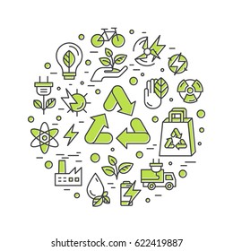 Isolated Vector Style Illustration Logo Set Badge Recycling Ecological Concept. One Page Web Site Template Banner, Infographic Poster