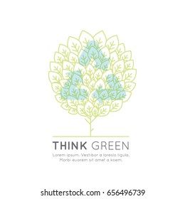 Isolated Vector Style Illustration Logo Set Badge Recycling Ecological Concept with green leafs and tree. One Page Web Site Template Banner, Infographic Poster