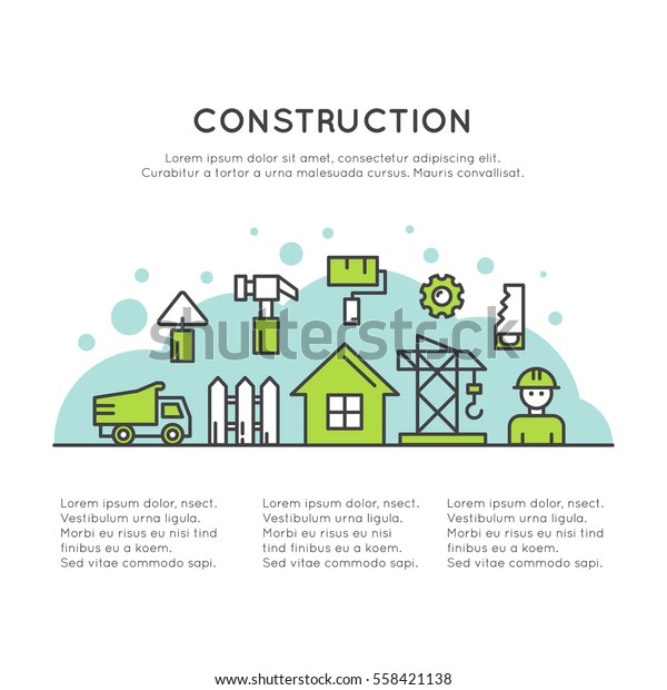 Isolated Vector Style Illustration One Page\
Web Site Template of Real Estate House Building and Business\
Company, Accommodation, Housing and\
Construction