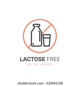 Isolated Vector Style Watercolor Illustration Logo Badge Ingredient Warning Label Icons. Allergens Lactose Diary, Milk. Vegetarian and Organic symbols. Food Intolerance
