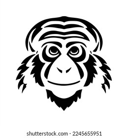 Vector aislado estilizado de un mono. Silueta blanca y negra. Estilo de caricatura plano. Cabeza de mono con fondo blanco y negro y contorno blanco y negro de la cara