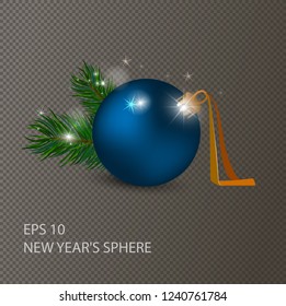  isolated vector symbol, New Year's Christmas blue sphere, Christmas ornament. New Year's gift card, invitation, banner
