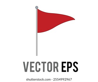 The isolated vector tall triangular gradient red flag icon with silver pole. Most commonly associated with golf, as shown in the flag in hole emoji.