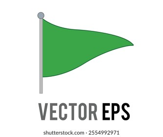 The isolated vector tall triangular green flag icon with silver pole. Most commonly associated with golf, as shown in the flag in hole emoji.