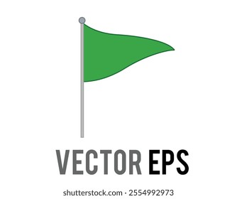 The isolated vector tall triangular green flag icon with silver pole. Most commonly associated with golf, as shown in the flag in hole emoji.