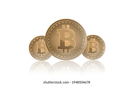 Isolated vector of three bitcoin coins on white background. blockchain technology concept and digital money.