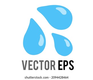 The isolated vector three light blue droplets icon, as sweat beads, splashing down to right
