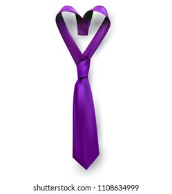 Isolated vector tor Fathers day gift greeting card banner poster with relistic satin blue necktie knot. Male tie design.Heart shaped symbol of love and respect.